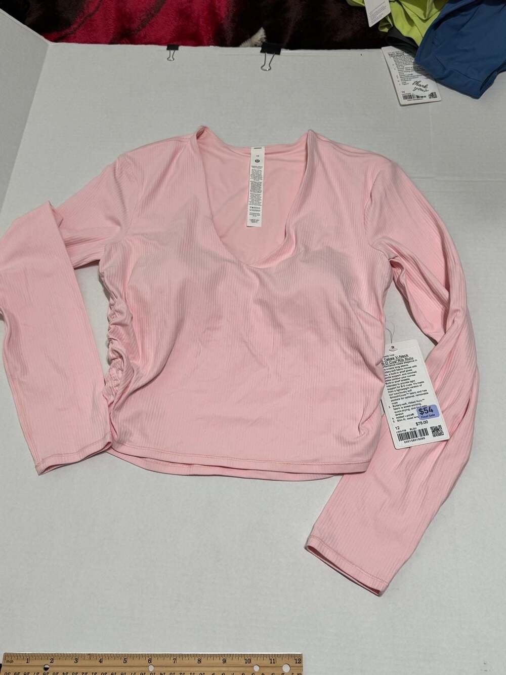 Lululemon All It Takes V-Neck Long Sleeve Size 12 Pink Rib Nulu Top NWT